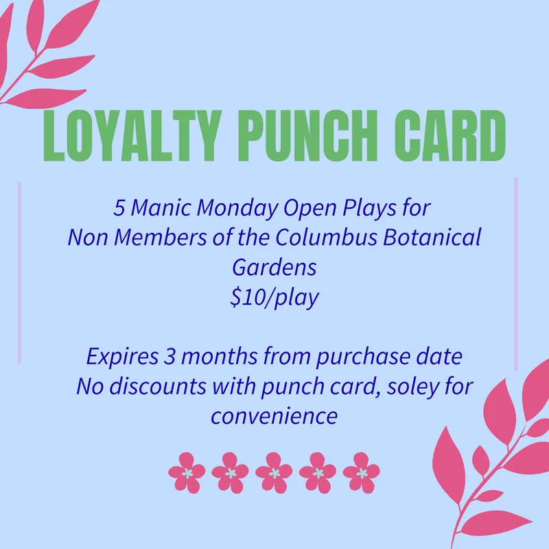 5 Open Play Manic Monday Mahjong Pass (Columbus Botanical Garden Non-Members)