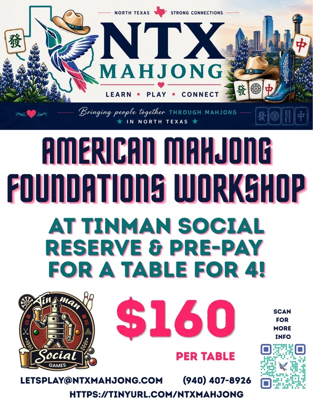 NTX Mahjong Academy Foundations Workshop at TinMan Social (Register Table for 4)