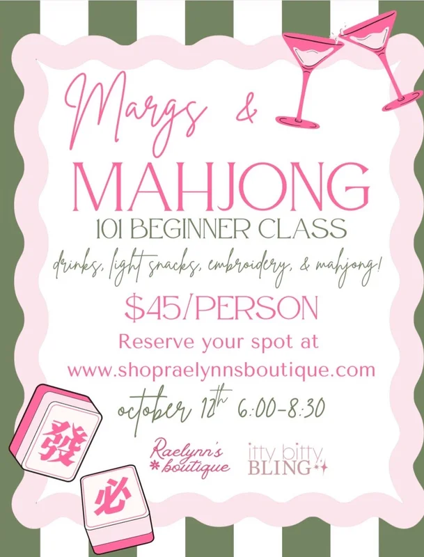 10/12 Learn Mahjong at Raelynn’s Boutique